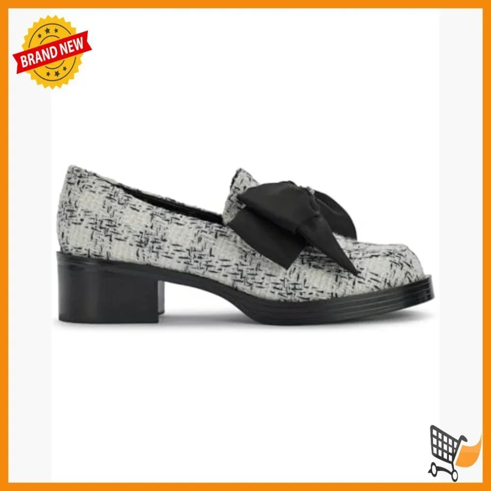Leather Loafers with Oversized Bow, Flat Heel, Round Toe